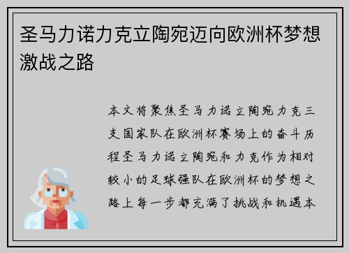 圣马力诺力克立陶宛迈向欧洲杯梦想激战之路
